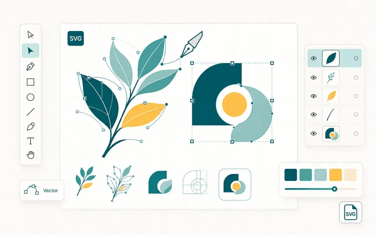 Editable SVG vector generation with anchor points and design controls